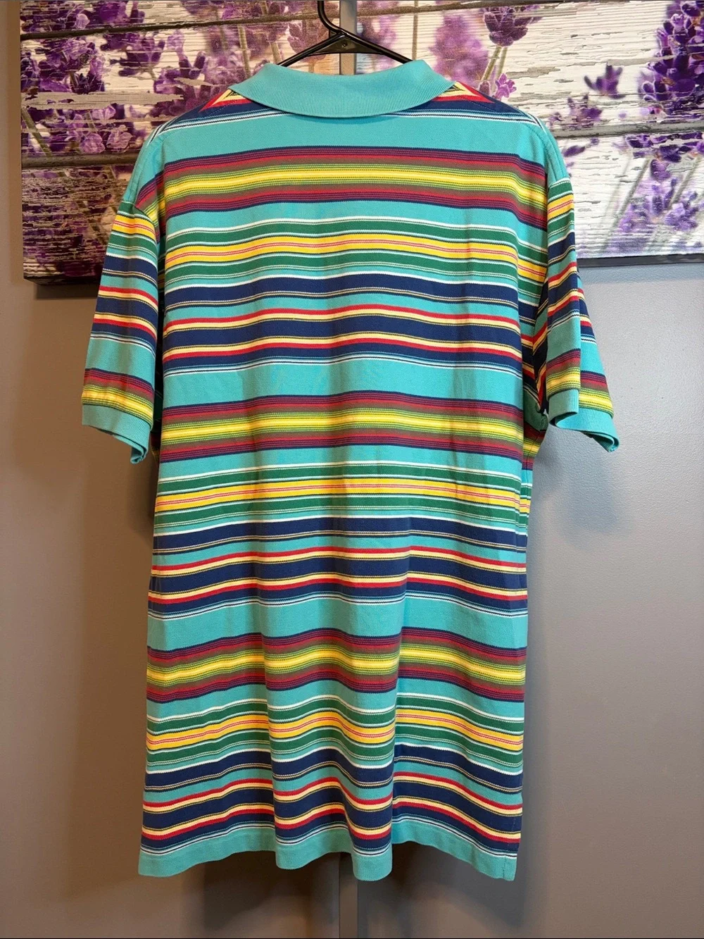 Polo by Ralph Lauren Teal Multi-Stripe Polo Mesh Shirt EUC Size XL